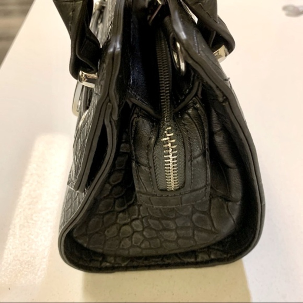 🖤 Bebe Black Pearl Croc Leather Mini Satchel Crossbody Bag - Picture 5 of 13
